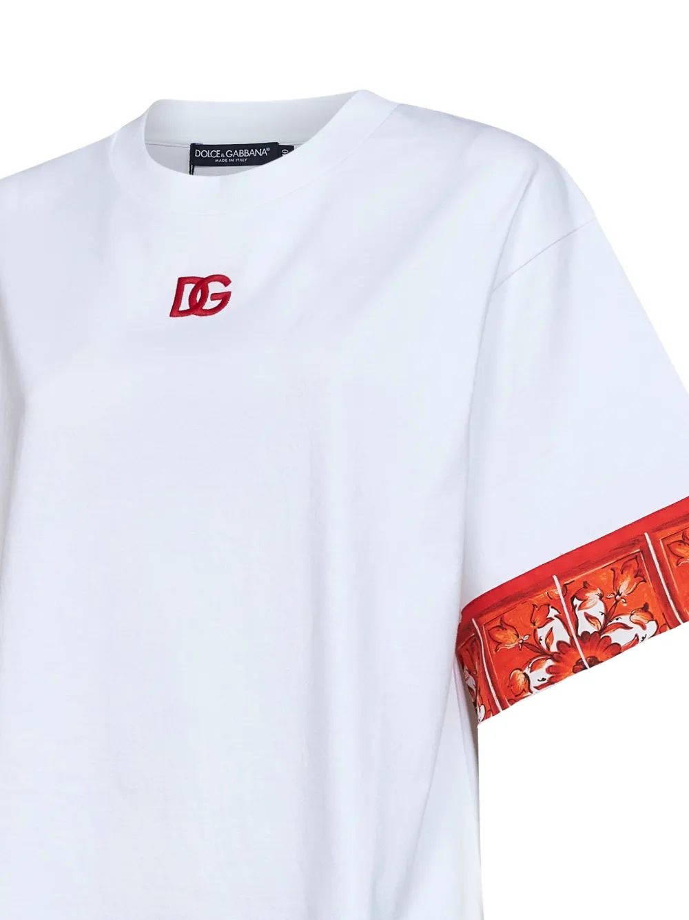 Dolce & Gabbana T-shirt met geborduurd logo en Maiolica-print Wit