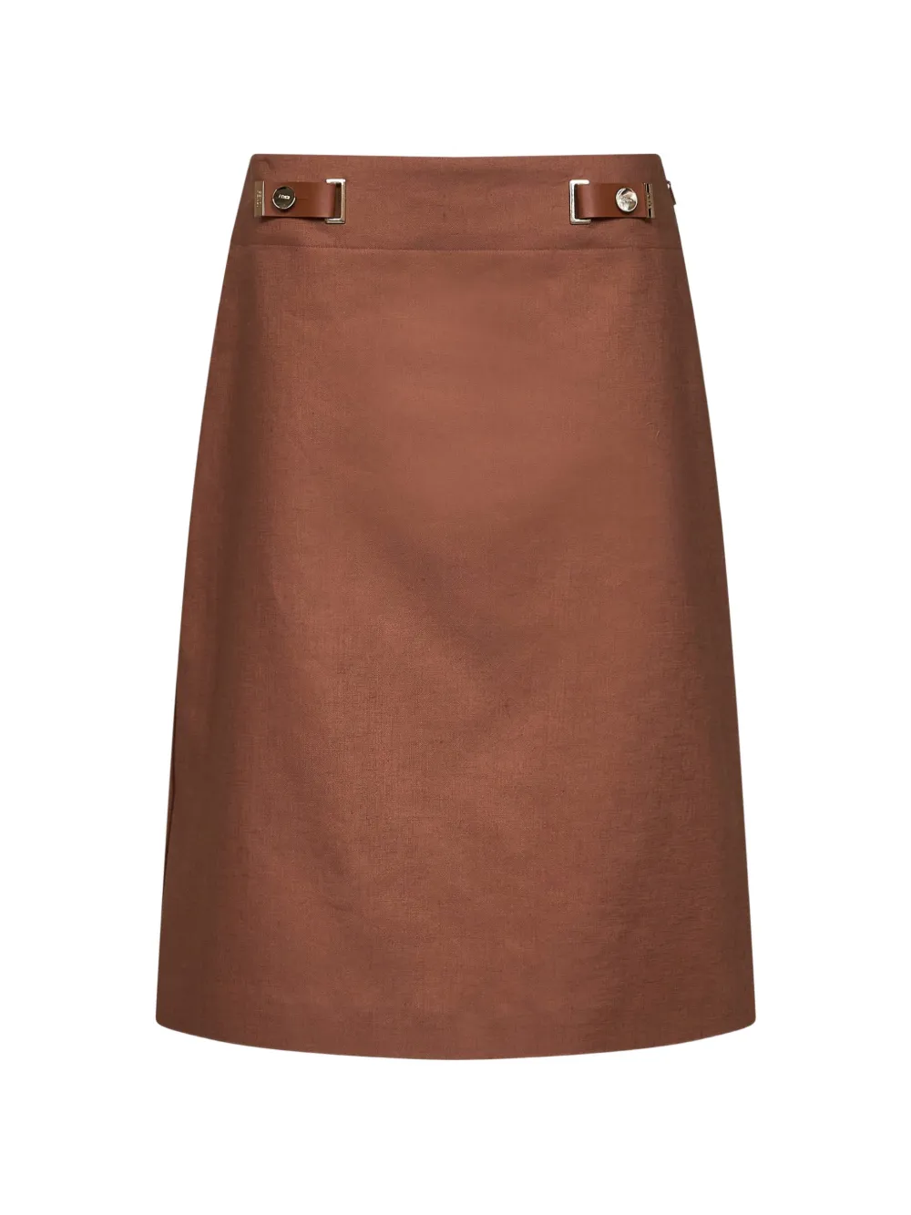 Fendi Leather-tab Side-slit Skirt In Brown