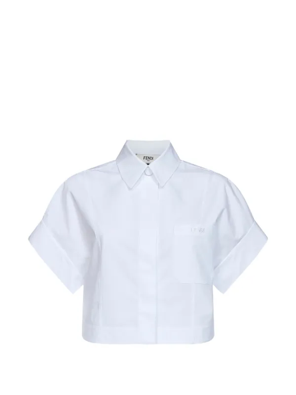Fendi Cropped Button-back Shirt in White