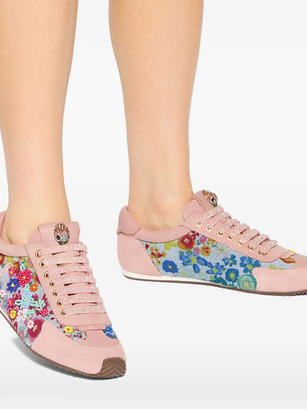 Kurt Geiger London Islington floral-print beaded sneakers Roze