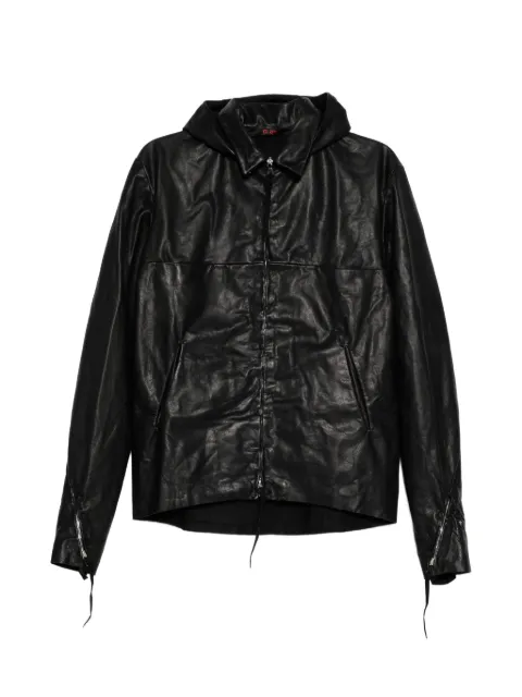 Ma+ detachable-hood leather biker jacket