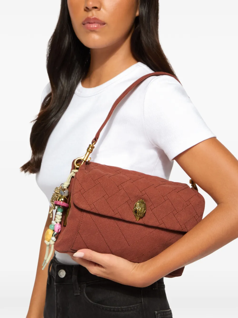 Kurt Geiger London Kensington gewatteerde canvas schoudertas Bruin