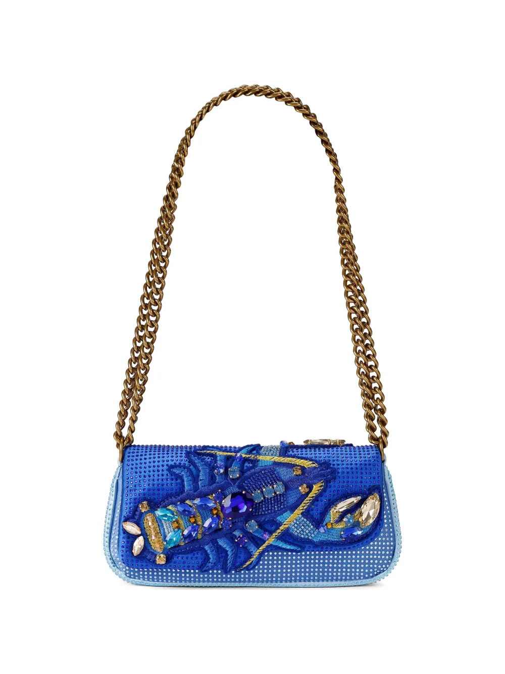 Kurt Geiger London crystal-embellished lobster-patch shoulder bag - Blue