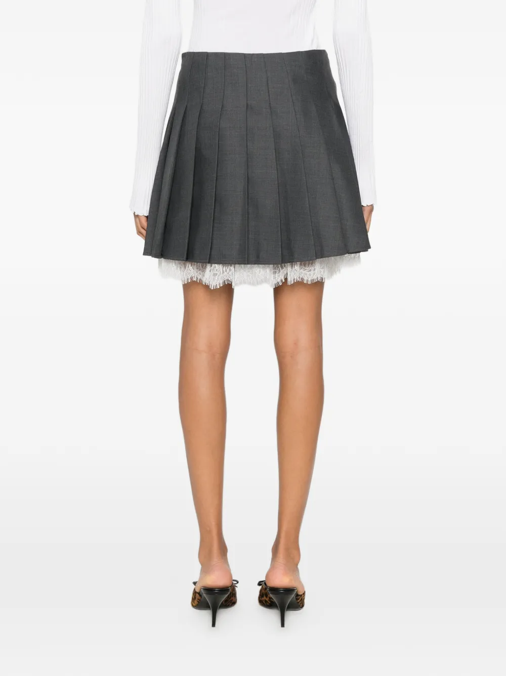 Self-Portrait lace-trim Pleated Mini Skirt | Grey | FARFETCH
