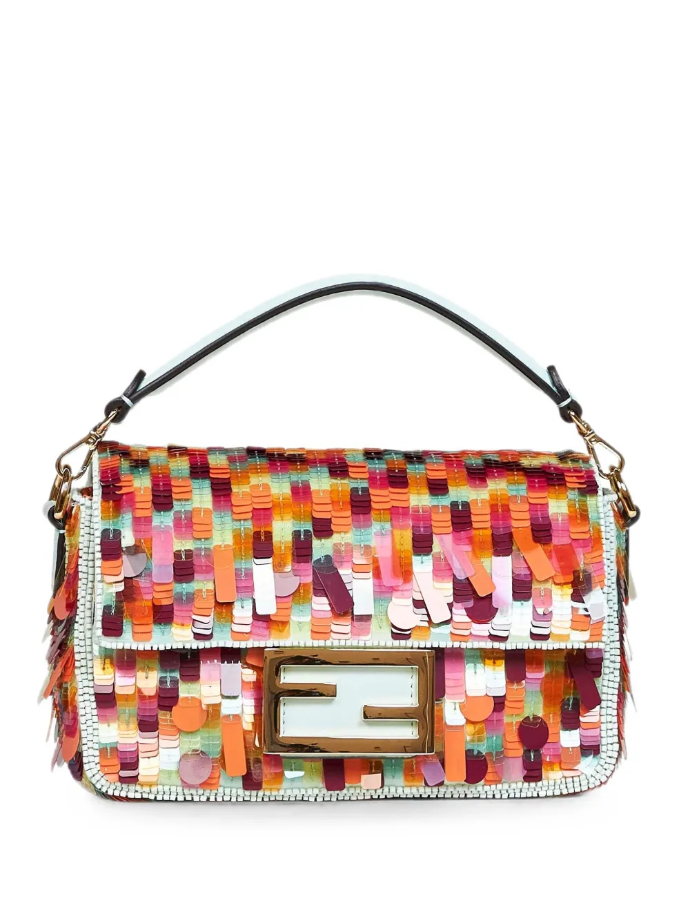 FENDI sequin-embellished leather shoulder bag - Orange