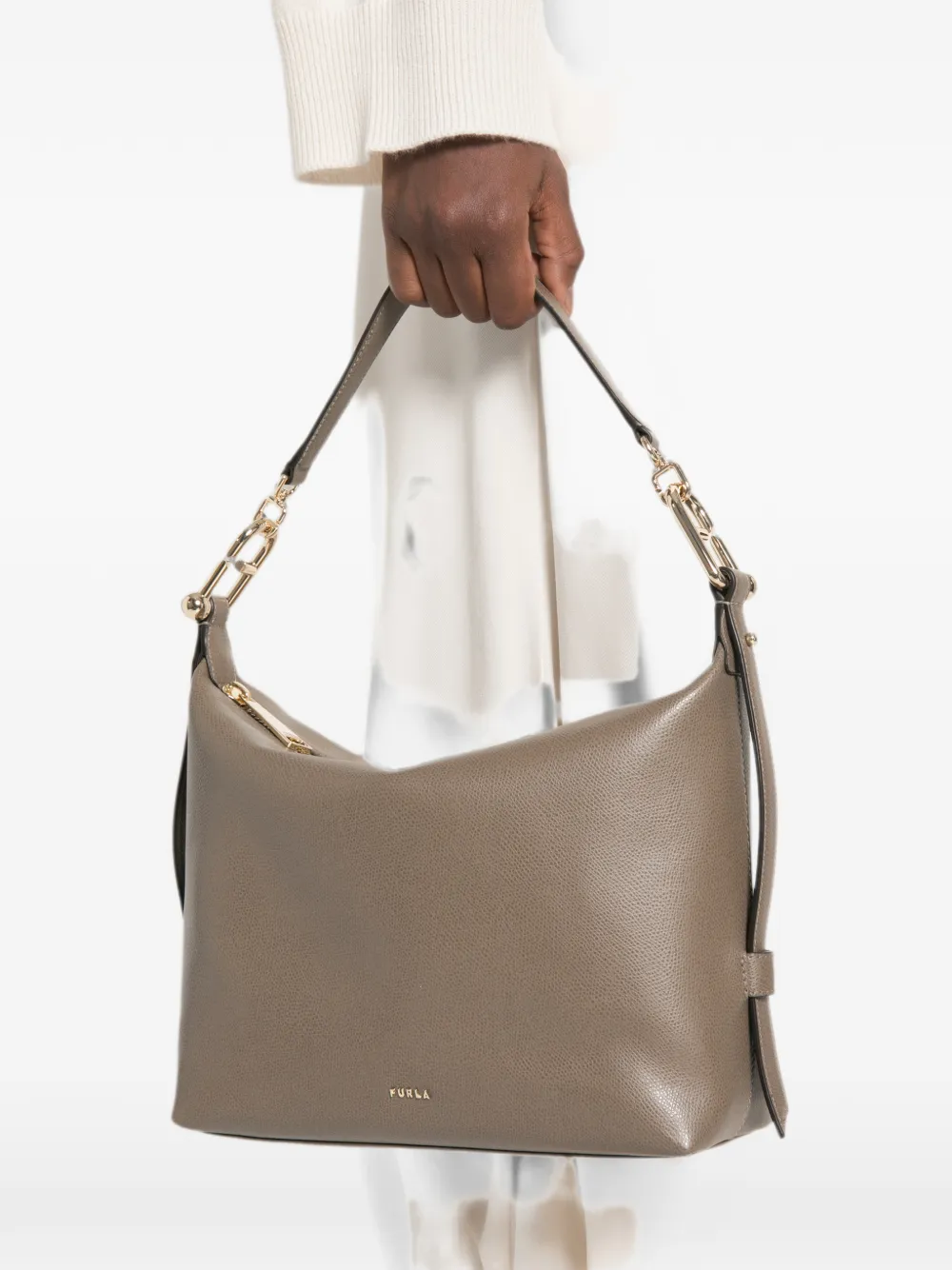 Furla Shopper van bewerkt leer met schakelketting Grijs