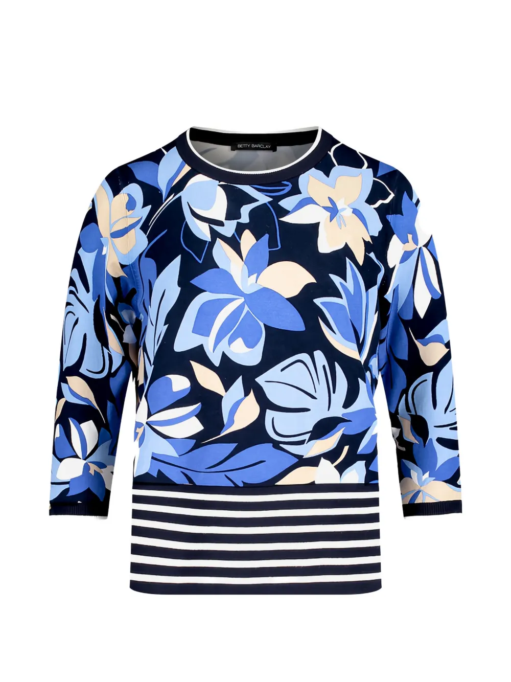 Betty Barclay floral-print striped-hem sweater - Blu