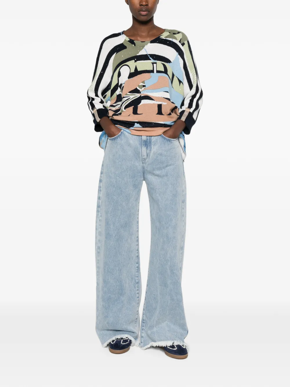 Betty Barclay Trui met abstracte print en driekwartmouwen Wit