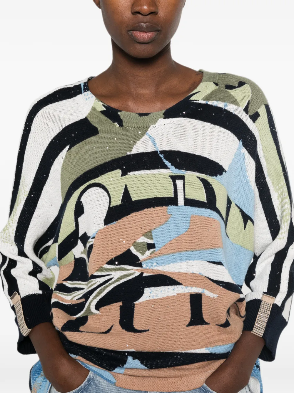 Betty Barclay Trui met abstracte print en driekwartmouwen Wit