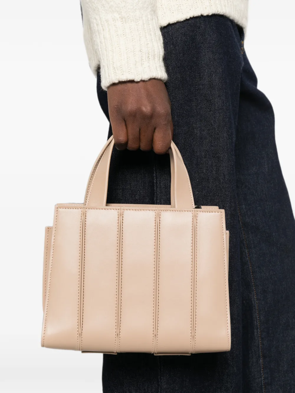 Max Mara Whitney leren shopper met vlakken Beige