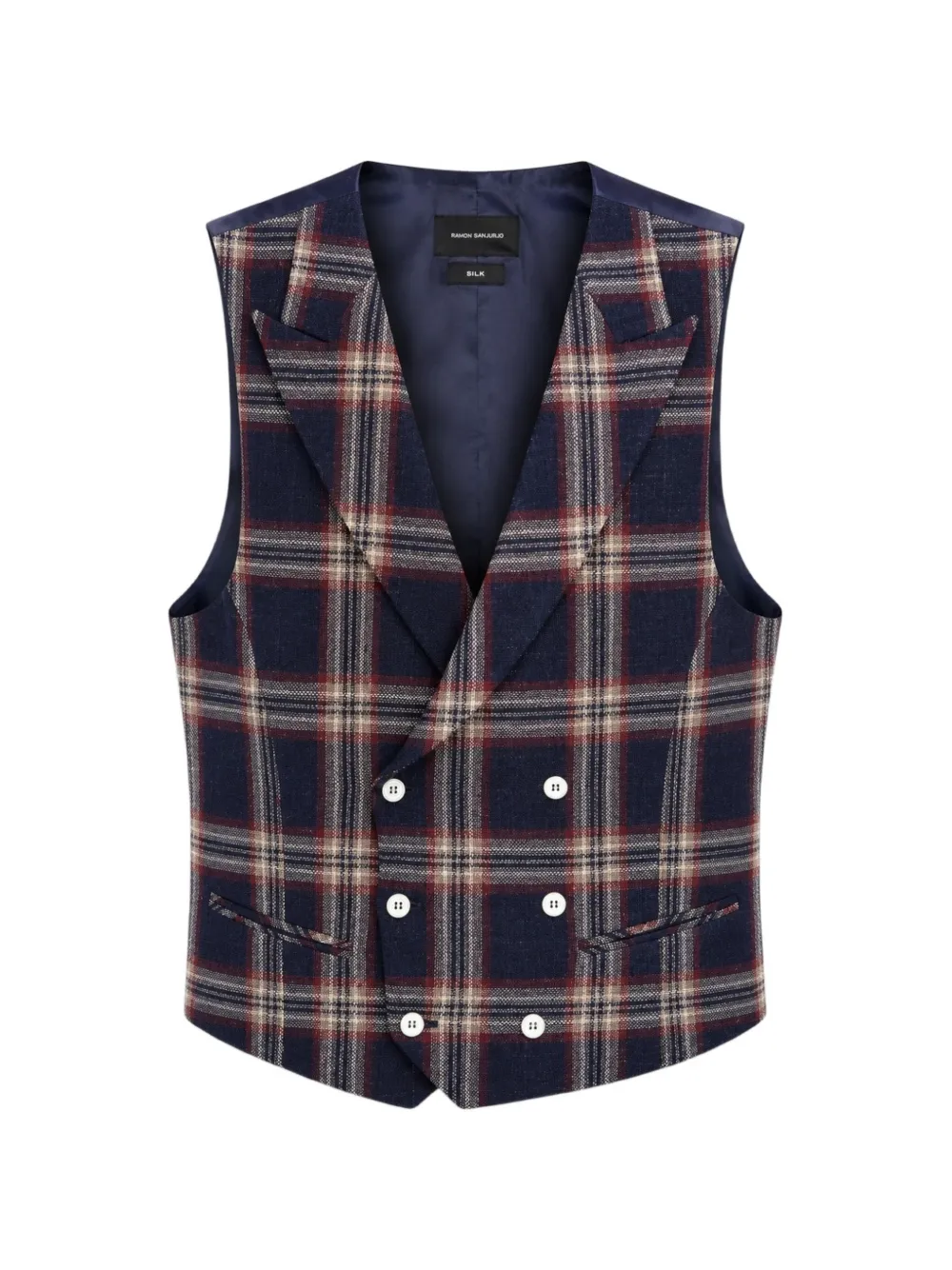 Ramon Sanjurjo Check-pattern Double-breasted Waistcoat In Brown