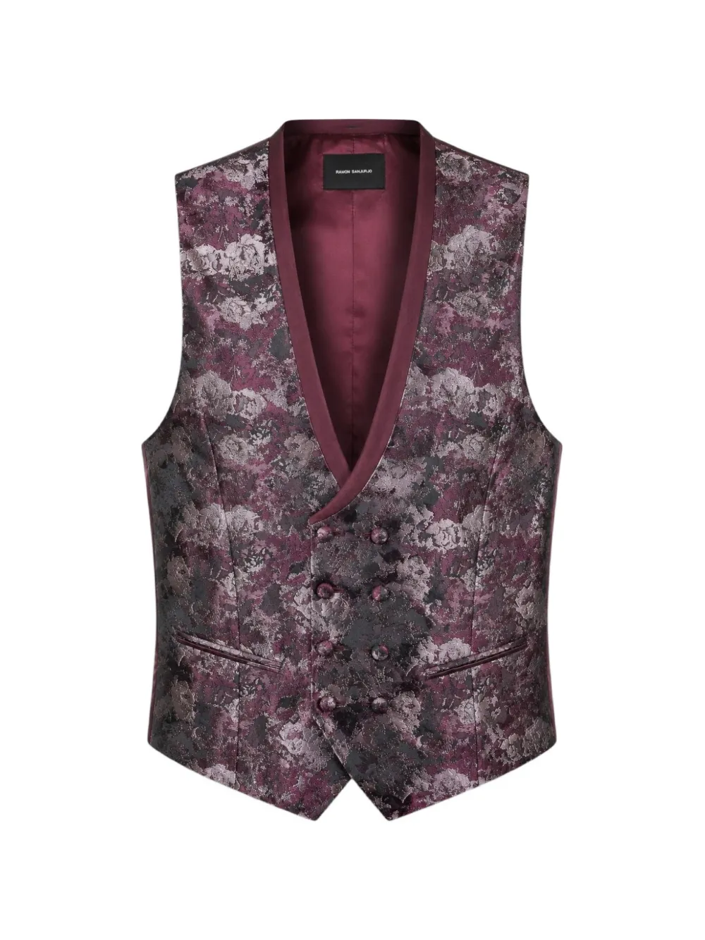 Ramon Sanjurjo Floral-jacquard Double-breasted Waistcoat In Brown