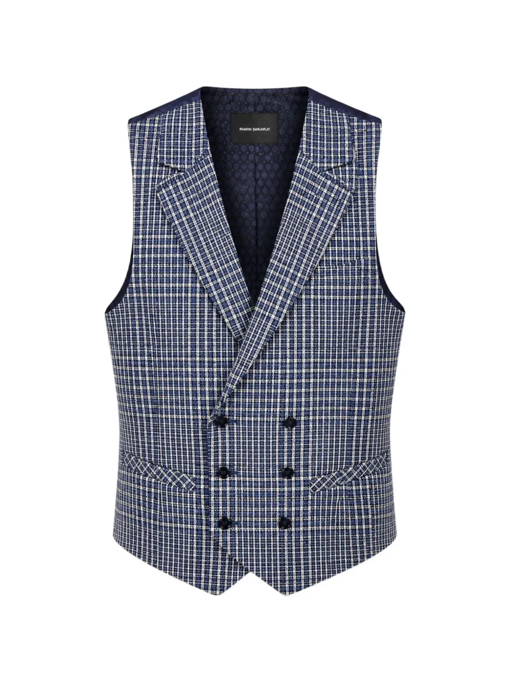 RAMON SANJURJO double-breasted check-pattern waistcoat - Blue