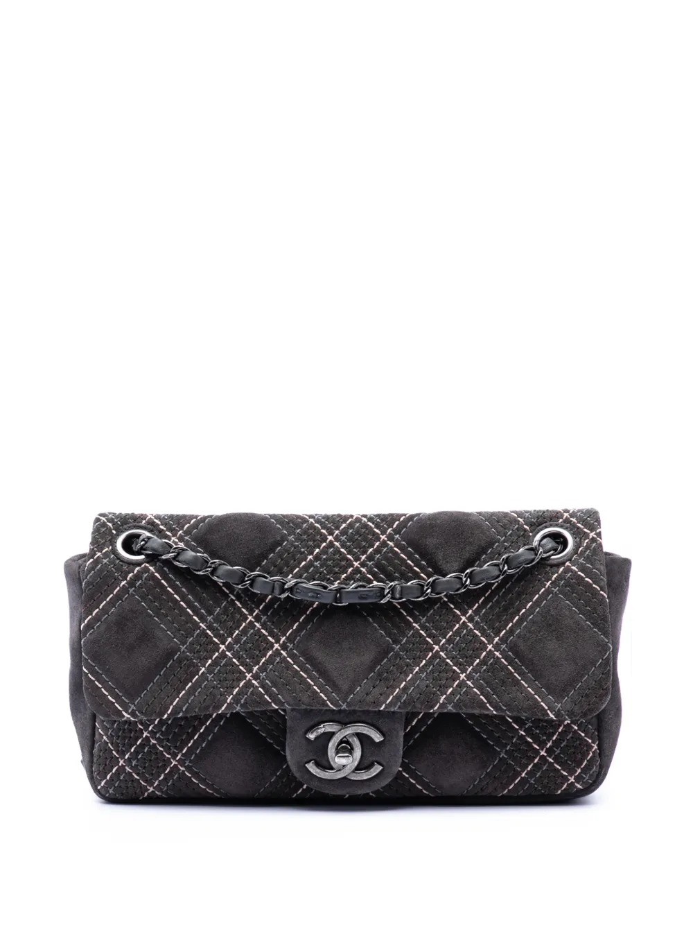 CHANEL Pre-Owned 2013-2014 Paris Edinburgh Medium Stitched Suede Saltire Single Flap shoulder bag - Grey