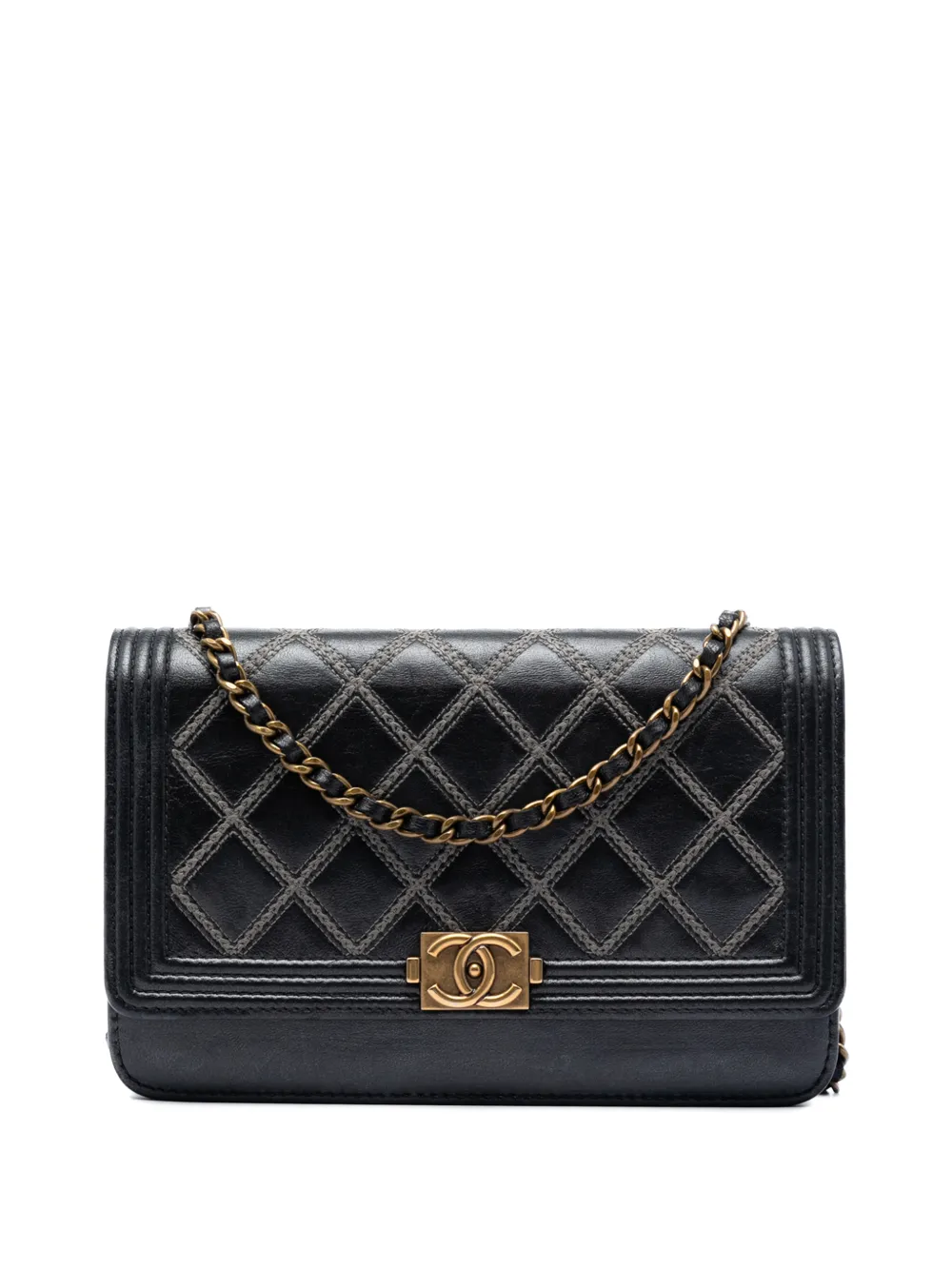 CHANEL Pre-Owned 2013-2014 Quilted Lambskin Double Stitch Boy Wallet On Chain crossbody bag - Nero