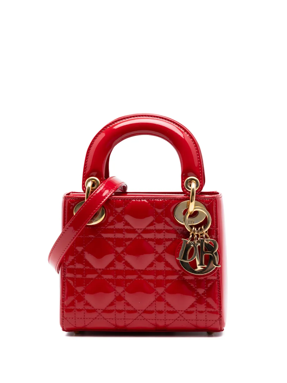 Christian Dior Pre-Owned 2015 Mini Patent Cannage Lady Dior satchel - Red