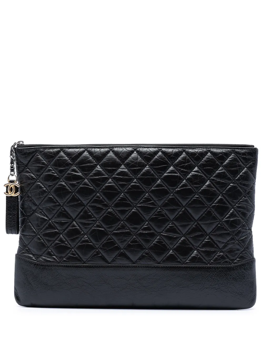 CHANEL Pre-Owned 2018-2019 Large Aged Calfskin Gabrielle O Case clutch bag - Black
