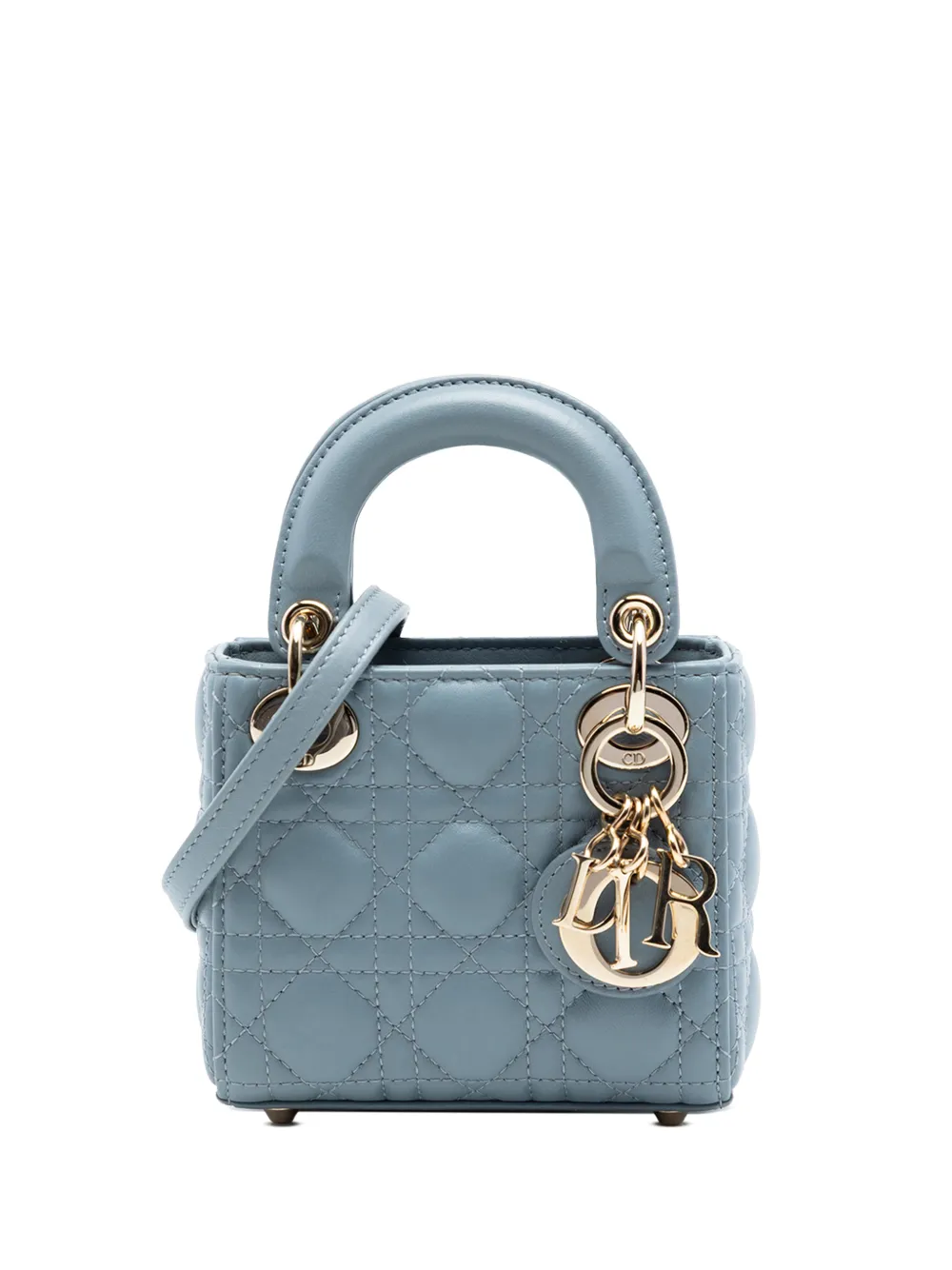 Christian Dior Pre-Owned 2022 Micro Lambskin Cannage Lady Dior satchel - Blu