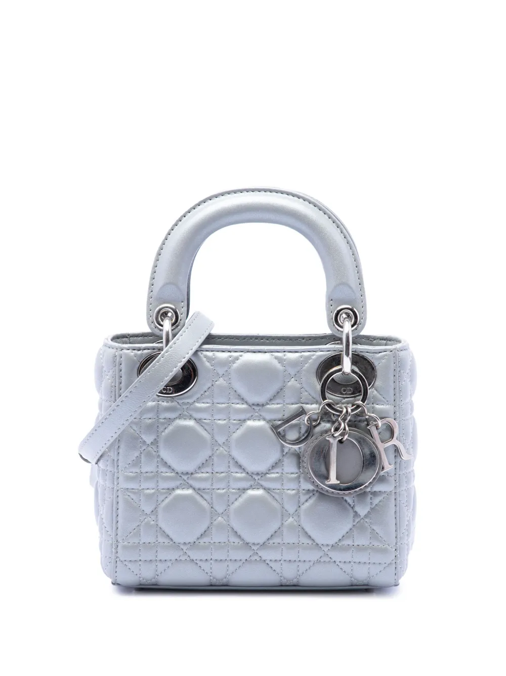 Christian Dior Pre-Owned 2018 Mini Iridescent Lambskin Cannage Lady Dior satchel - Argento