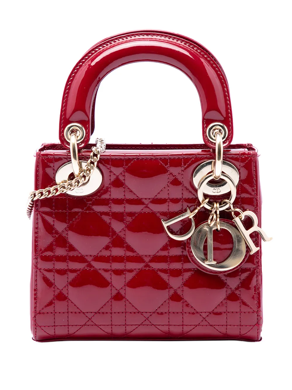 Christian Dior Pre-Owned 2020 Mini Patent Cannage Lady Dior satchel - Red