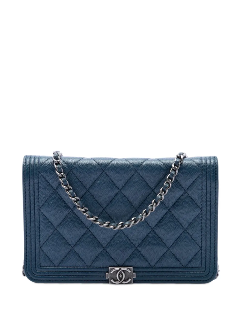 CHANEL Pre-Owned 2018 Quilted Caviar Boy Wallet on Chain crossbody bag - Blu