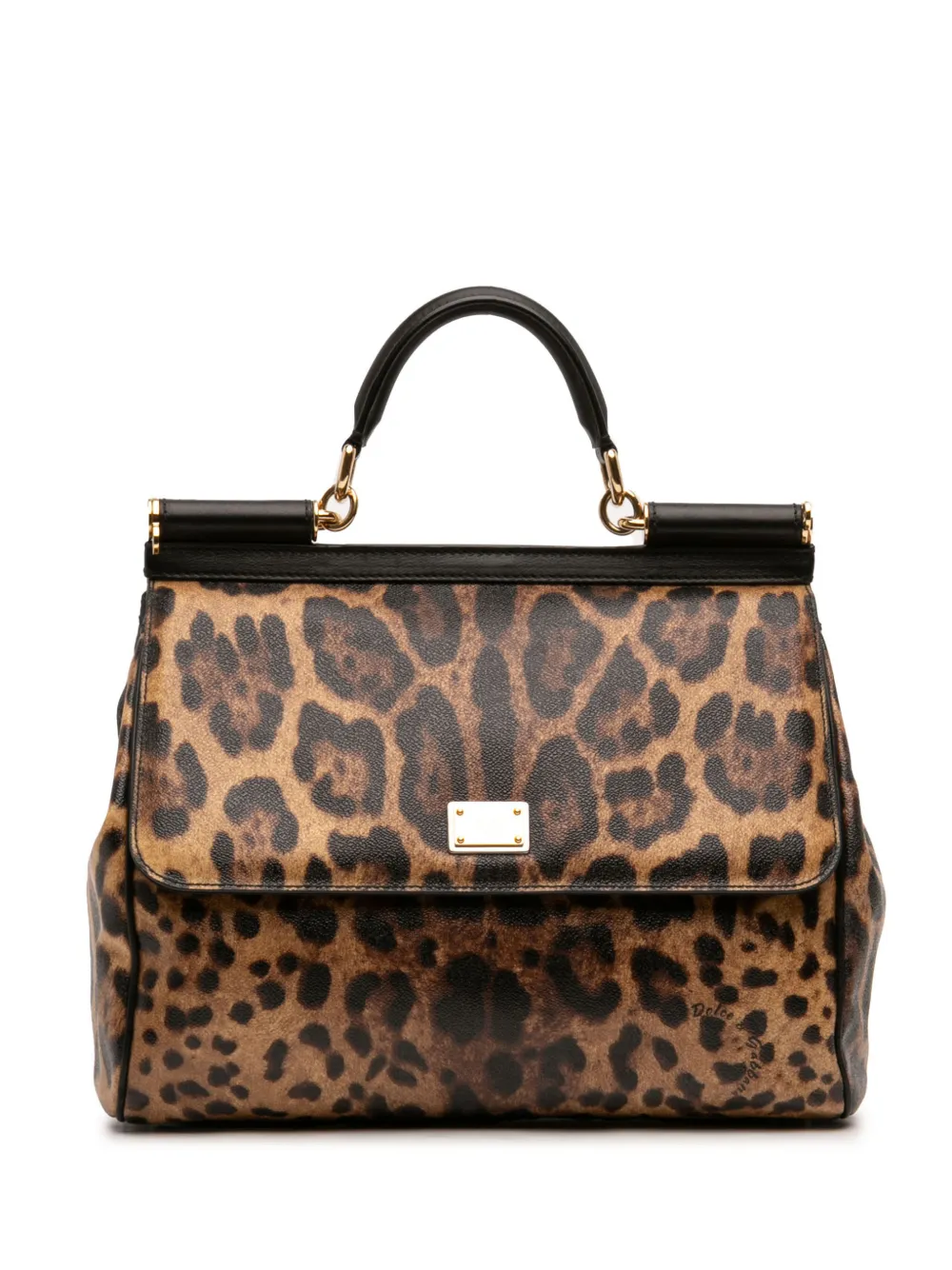 Dolce & Gabbana Pre-Owned 2010-2026 Large Leopard Print Calfskin Miss Sicily satchel - Marrone