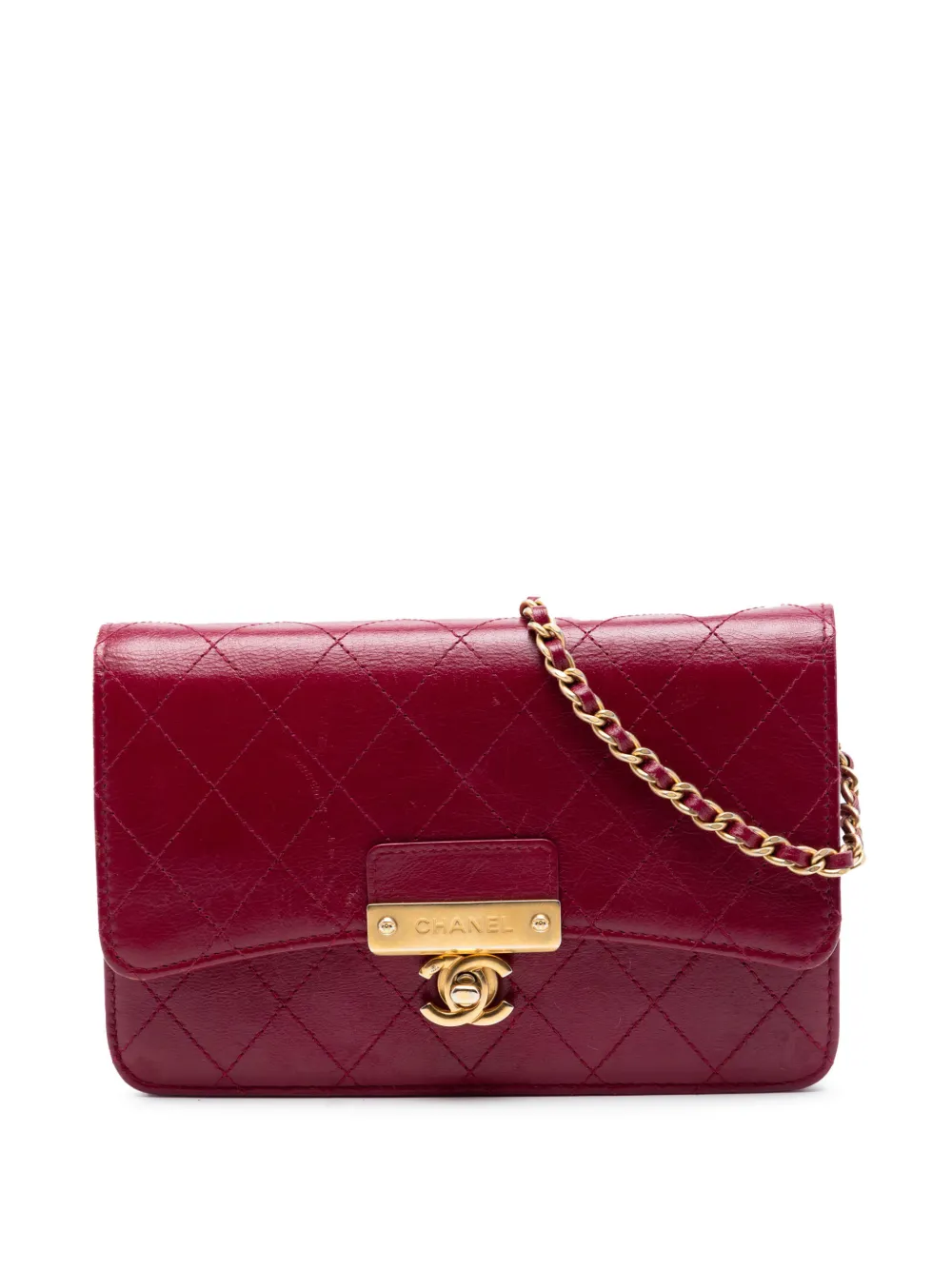CHANEL Pre-Owned 2018-2019 Stitched Goatskin Golden CC Wallet On Chain crossbody bag - Red