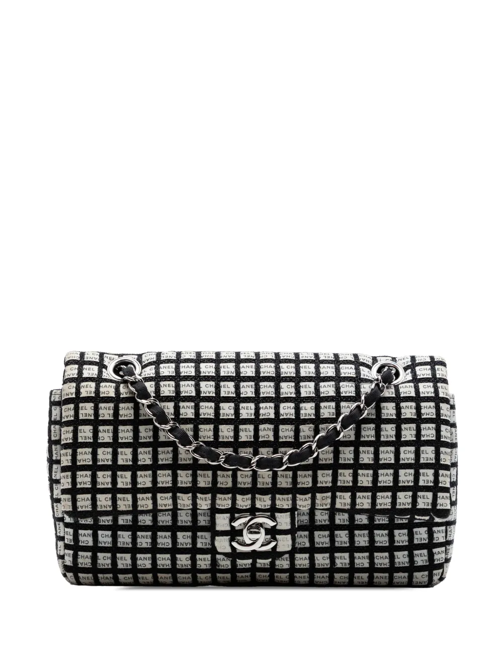 CHANEL Pre-Owned 2014 Medium Classic Tweed and Ribbon Logo Double Flap shoulder bag - Nero