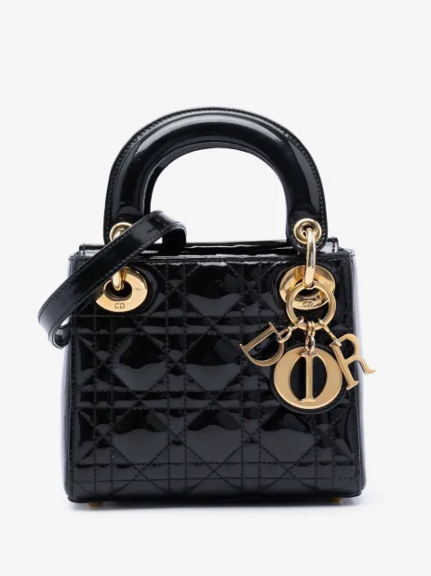 Christian Dior Pre-Owned bolsa satchel de charol Cannage Lady Dior mini 2014