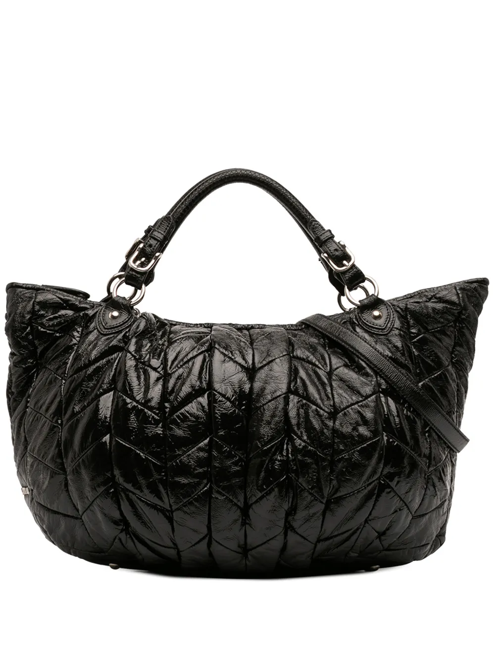Miu Miu Pre-Owned 2010 Quilted Patent Leather Hobo satchel - Nero