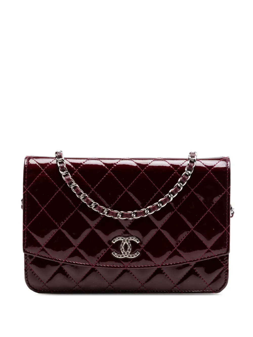 CHANEL Pre-Owned 2013-2014 CC Quilted Patent Brilliant Wallet On Chain crossbody bag - Rosso