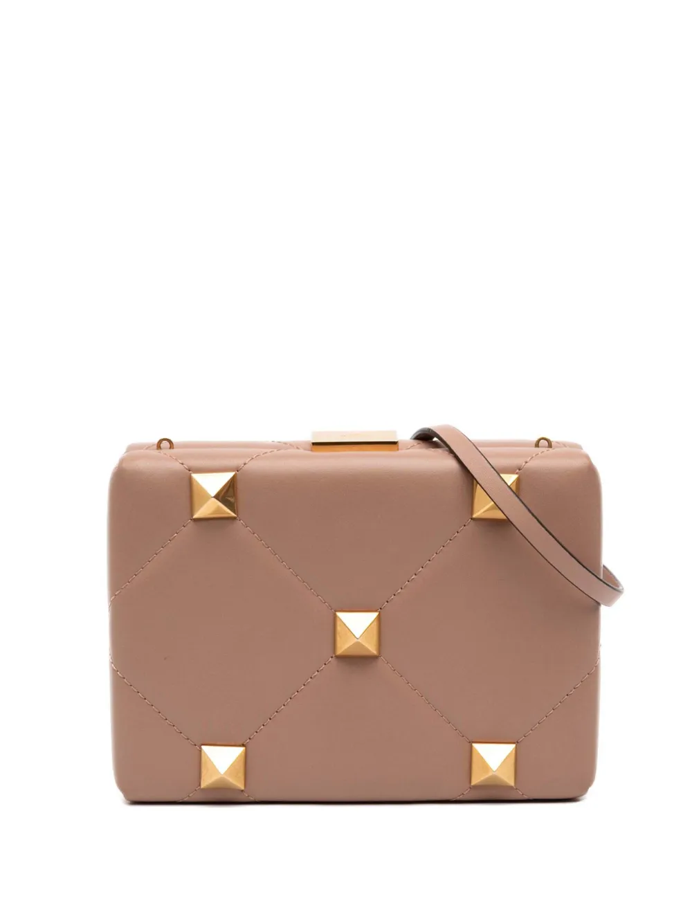 Valentino Garavani Pre-Owned 2018-2026 Calfskin Roman Stud Box Clutch on Strap crossbody bag - Marrone