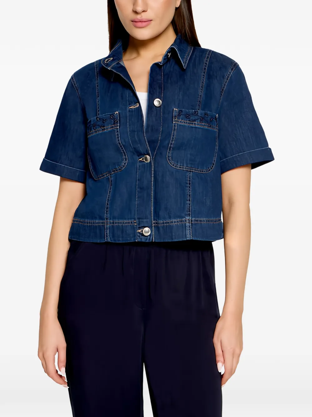 Betty Barclay Cropped denim jack met borduurwerk Blauw