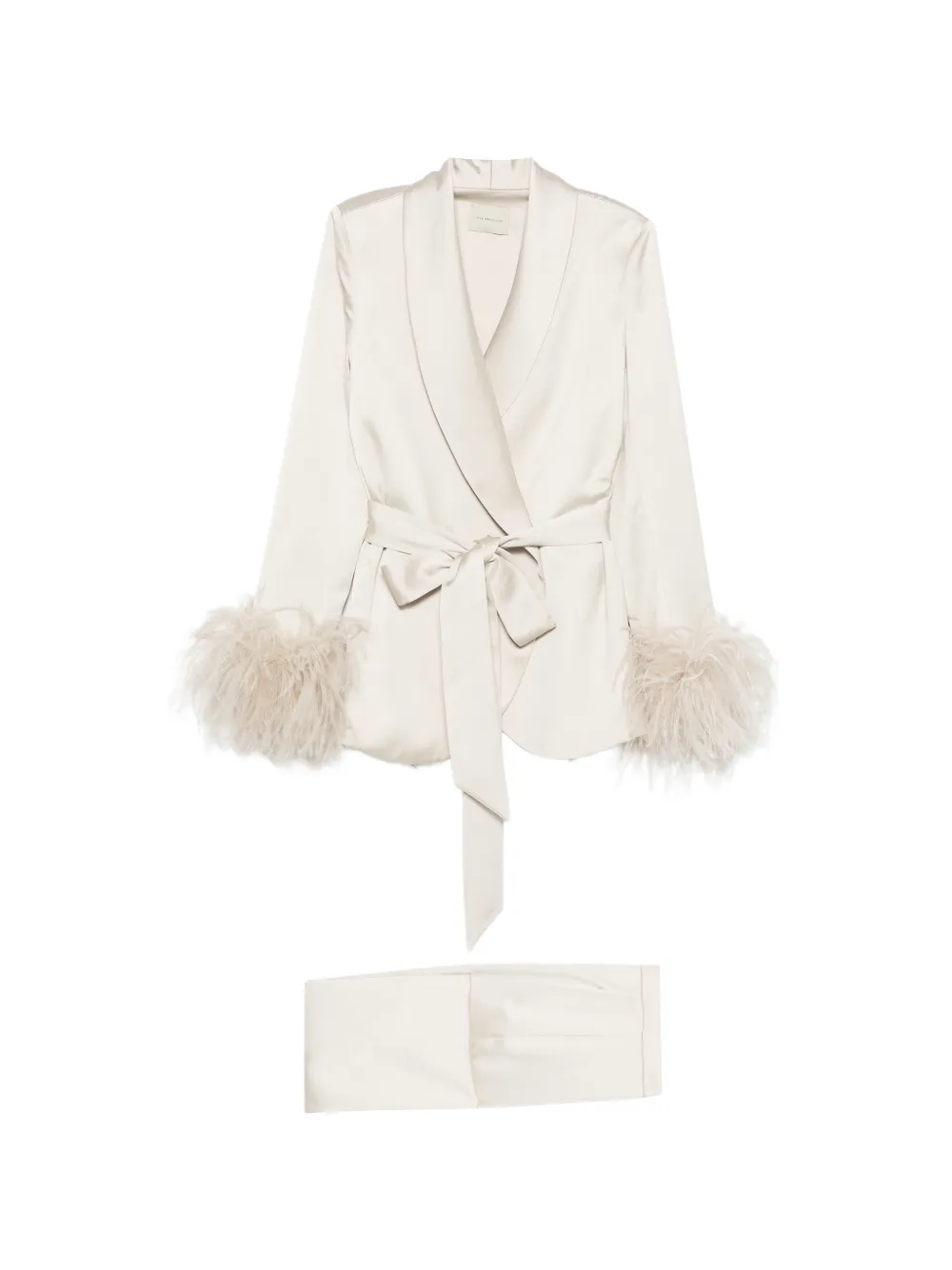 THE ARCHIVIA feather-trim belted suit - Nude