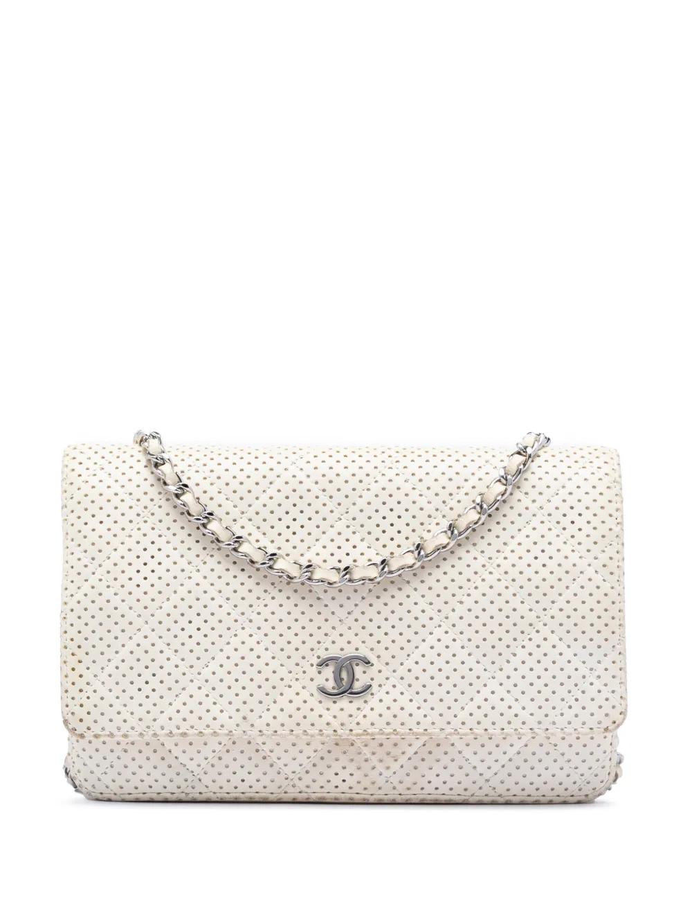 CHANEL Pre-Owned 2006-2008 CC Quilted Perforated Lambskin Wallet On Chain crossbody bag - Bianco