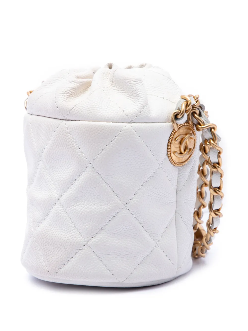  Chanel Pre-owned Borsa A Secchiello Twist Your Buttons Mini Trapuntata In Pelle Caviar Con Coulisse 2021-2026 - Bianco 