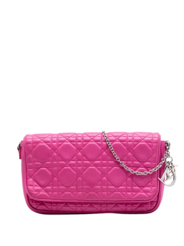 Dior Pre-owned 2011 Lambskin Cannage Chain Pochette Crossbody Bag in Pink