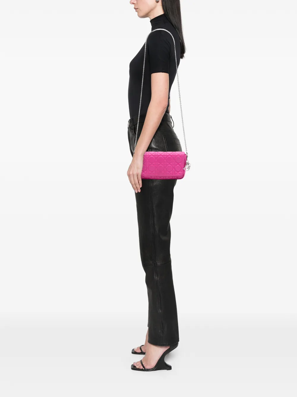 Dior Pre-owned 2011 Lambskin Cannage Chain Pochette Crossbody Bag in Pink, view 2