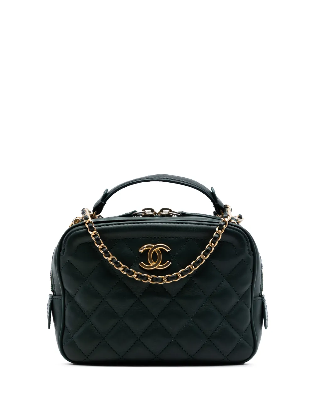 CHANEL Pre-Owned 2018-2019 Small CC Quilted Calfskin Top Handle Vanity Case with Chain satchel - Verde
