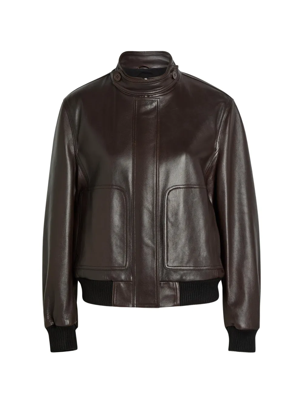 Nour Hammour Rios high-neck zip-up leather bomber jacket - Marrone