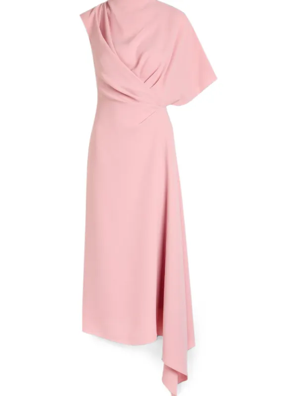 roksanda dress Elva Draped Asymmetric Midi | Pink Bishop Sleeve Dress 61cmHip Vintage Dresses for Timeless Obama COLOUR:EMERALD