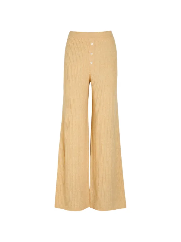 Guest In Residence Everywear Ribbed-knit Button-front Trousers in Yellow