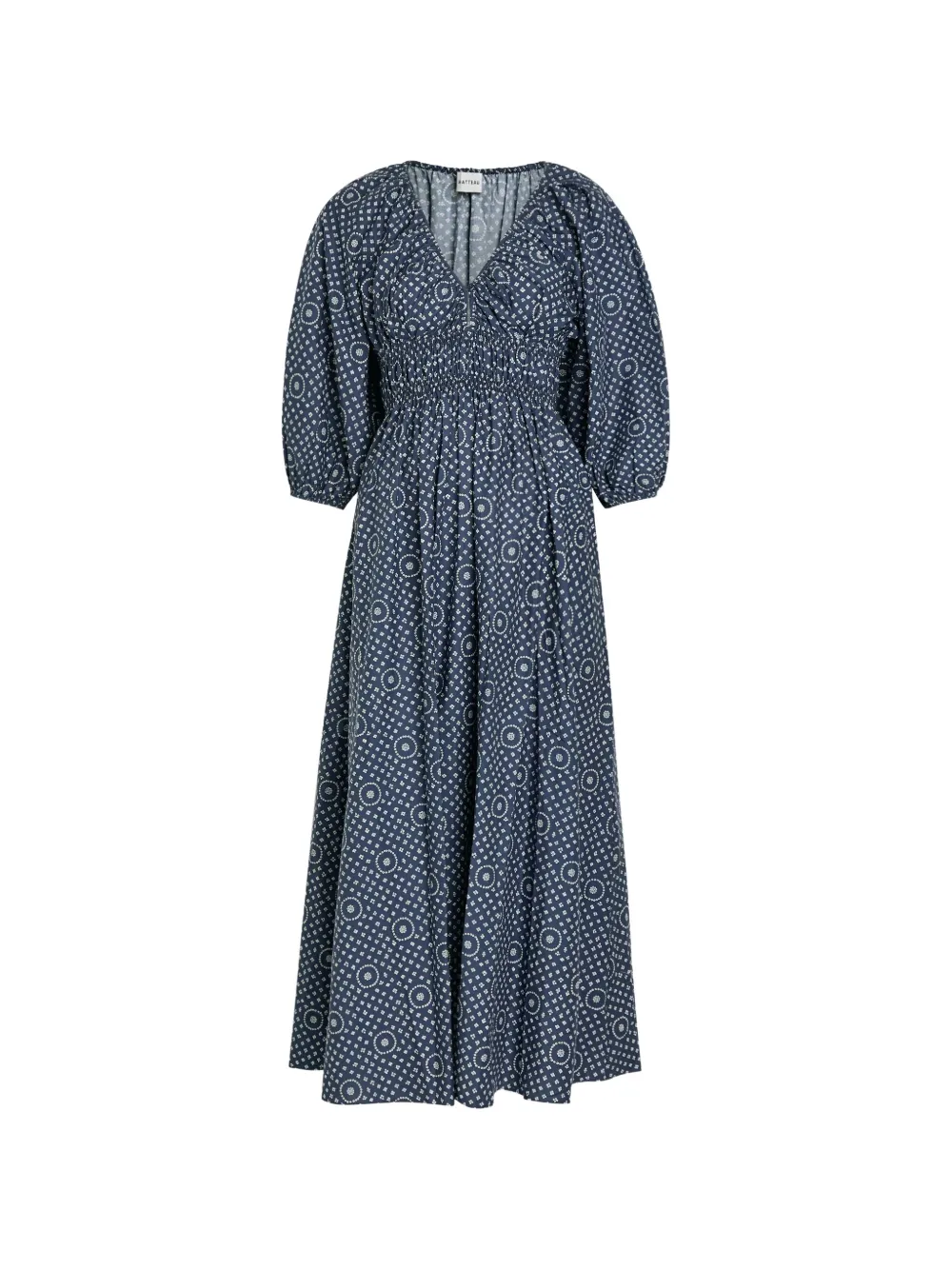 Matteau geometric-print shirred midi dress - Blu