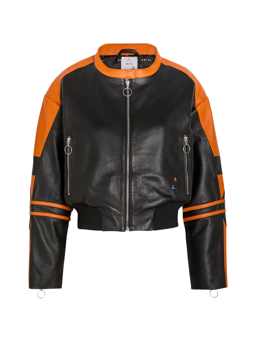 AN-Y1 colour-block leather biker jacket - Nero