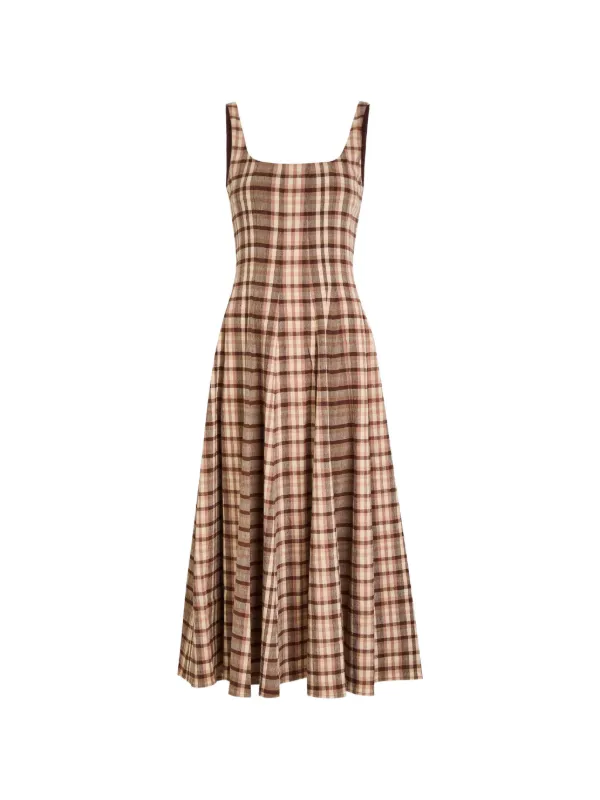 staud wells dress brown Tuscany Plaid Tuscany Plaid / 6 Stauds linen