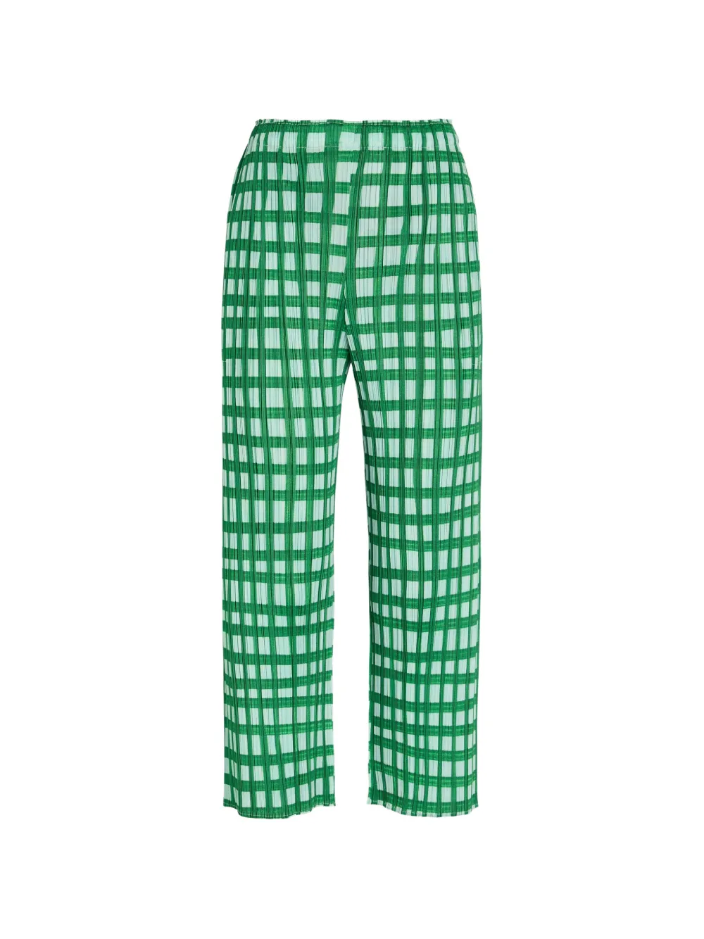 Issey Miyake plissé-effect gingham-print trousers - Verde
