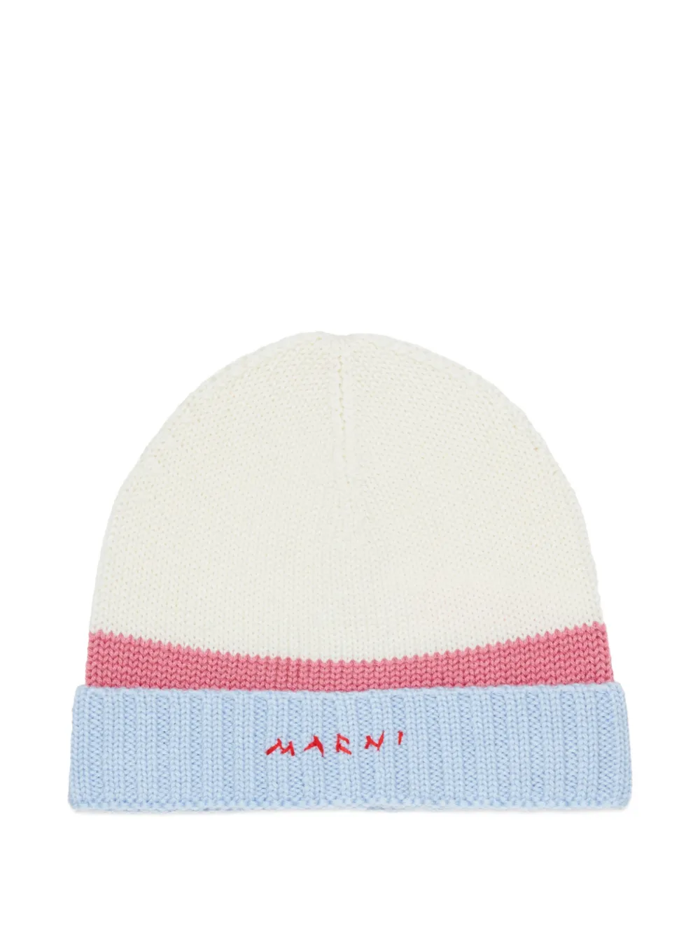 Marni Kids Beanie in Colour-Block-Optik mit Logo - Nude