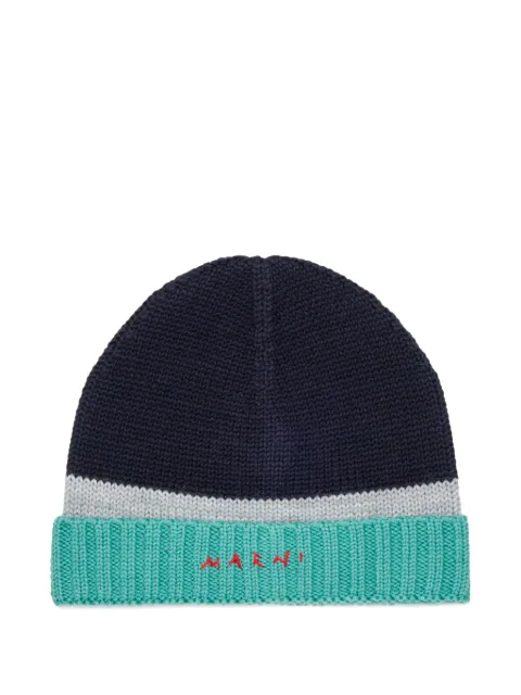 Marni Kids logo-embroidered colour-block beanie hat