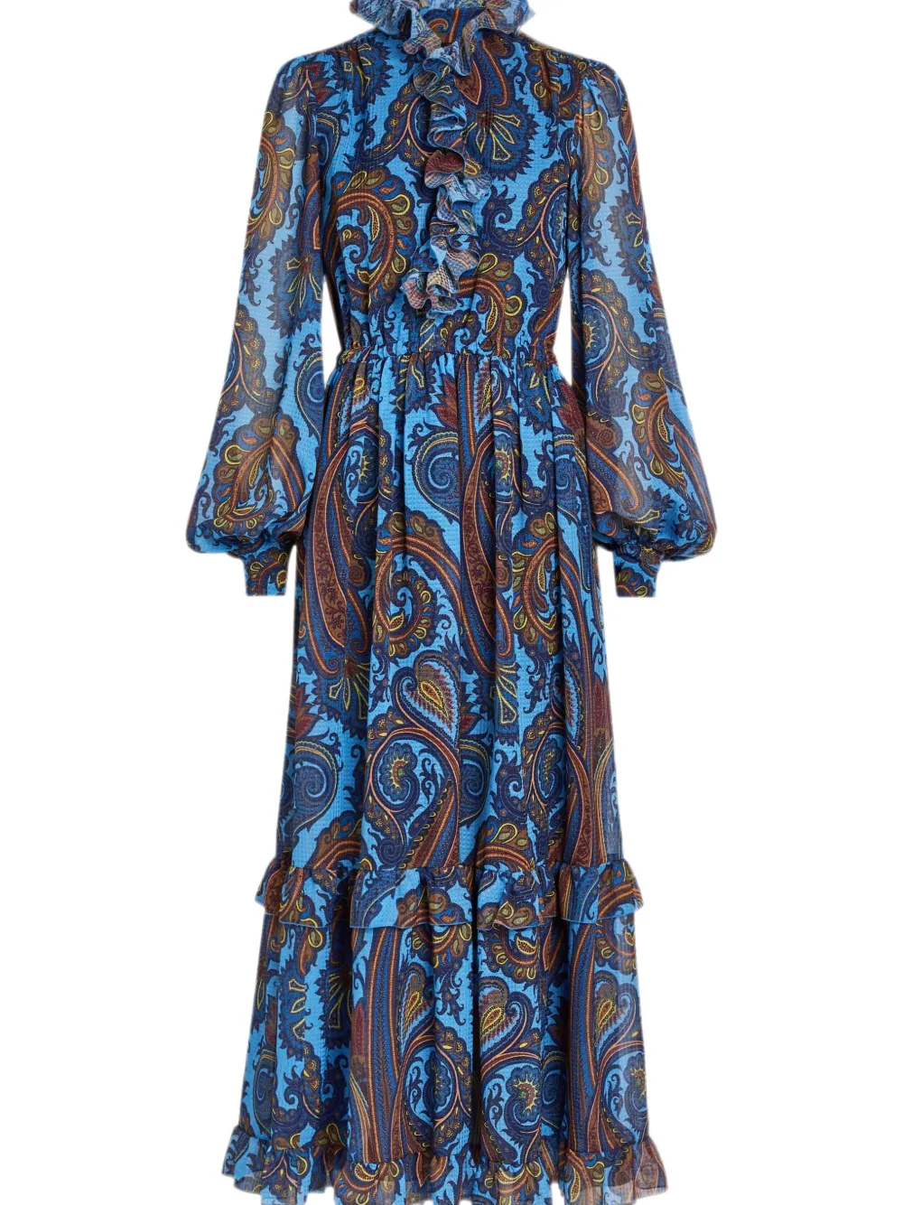 ETRO Maxi-jurk met paisley-print en ruches Blauw