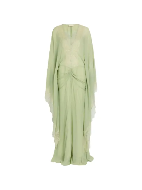 De La Vali Evita lace-trimmed draped maxi dress